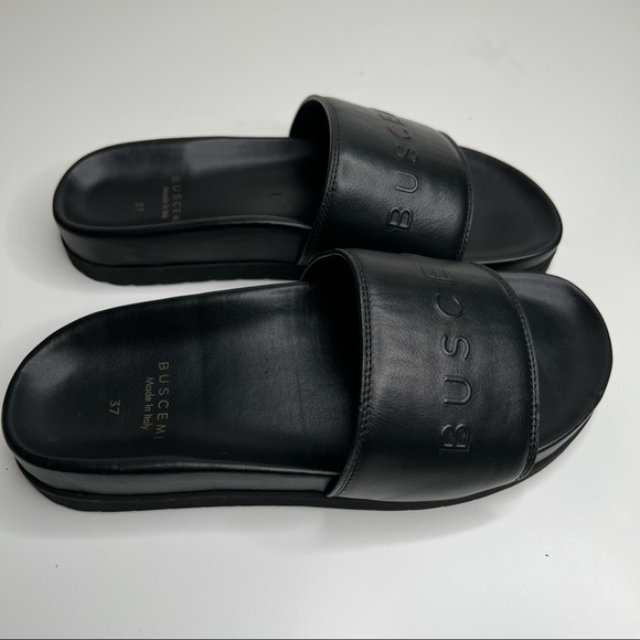 BUSCEMI Black Leather Slides Sandals Womens Size 37 EU 7 US - Picture 2 of 13